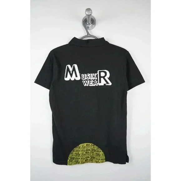 Y2K Polo Tshirt Men's Small Black/Gold Citywear #594 - Picture 2 of 10